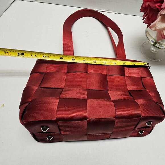 Harveys Seatbelt Dark Red Woven Small Tote Vintage Y2K Purse Shoulder Bag - Picture 13 of 14
